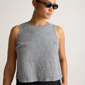 NWT Quince Black & White Gingham Tank Flax Linen size XL button back
